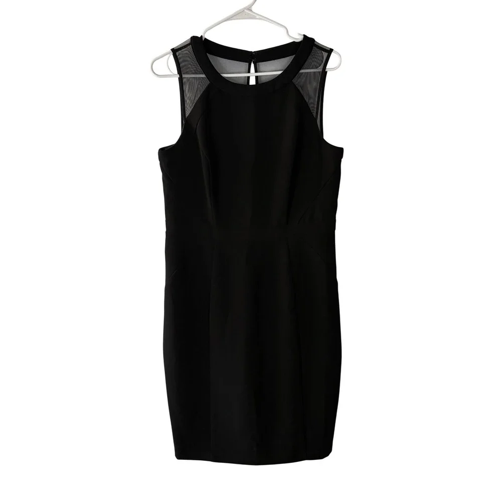 White House Black Market Black Mesh Yoke Sleeveless Sheath Dress Size 10‎